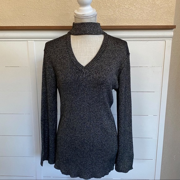 DG2 by Diane Gilman Sweaters - DG2 by Diane Gilman Black Sparkly Sweater with Gold Metallic Threads sz XL